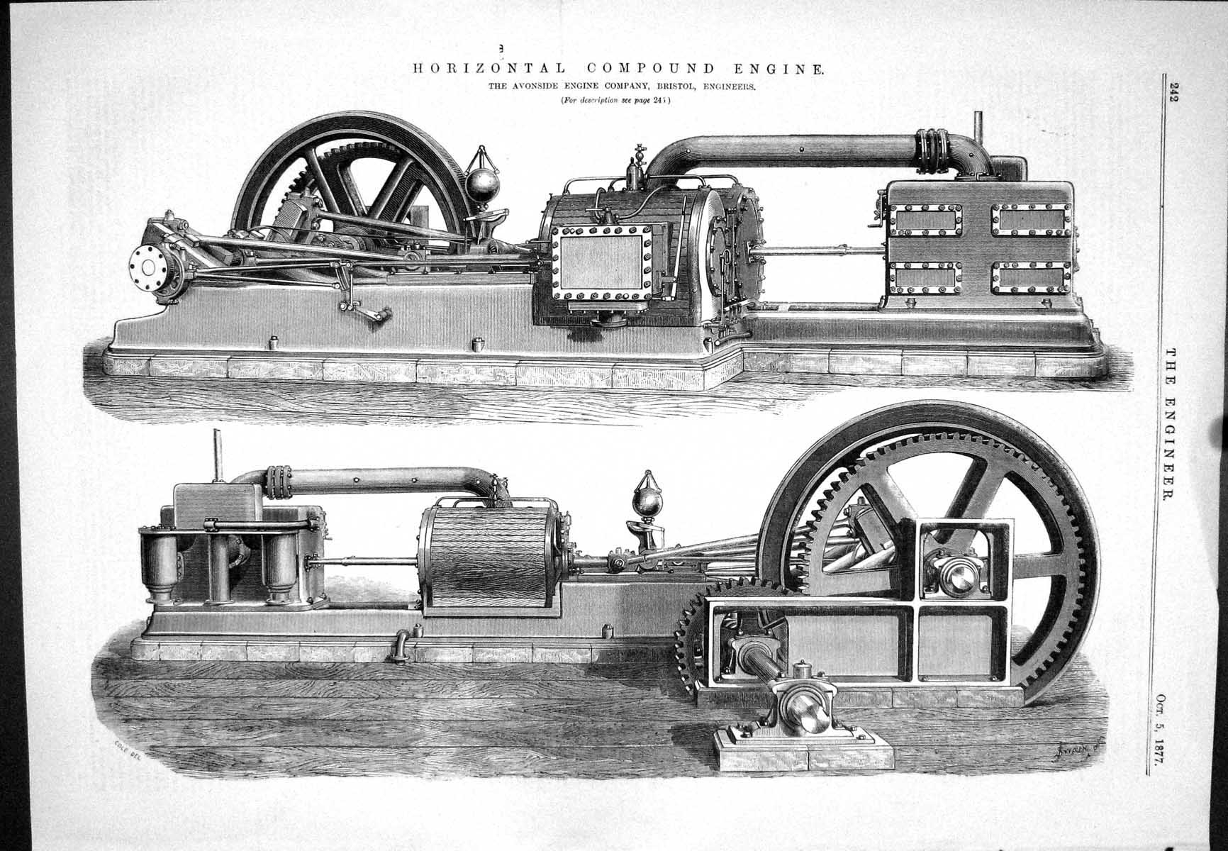 Old Engineering 1877 Horizontal Compound Engine Avonshire Company Bri Victorian