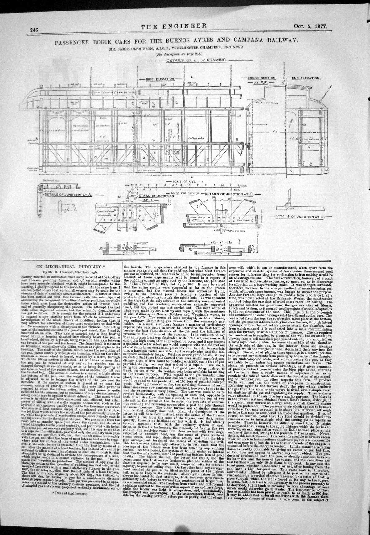 Old Print 1877 Passenger Bogie Cars Buenos Ayres Railwat James Cleminson 19th