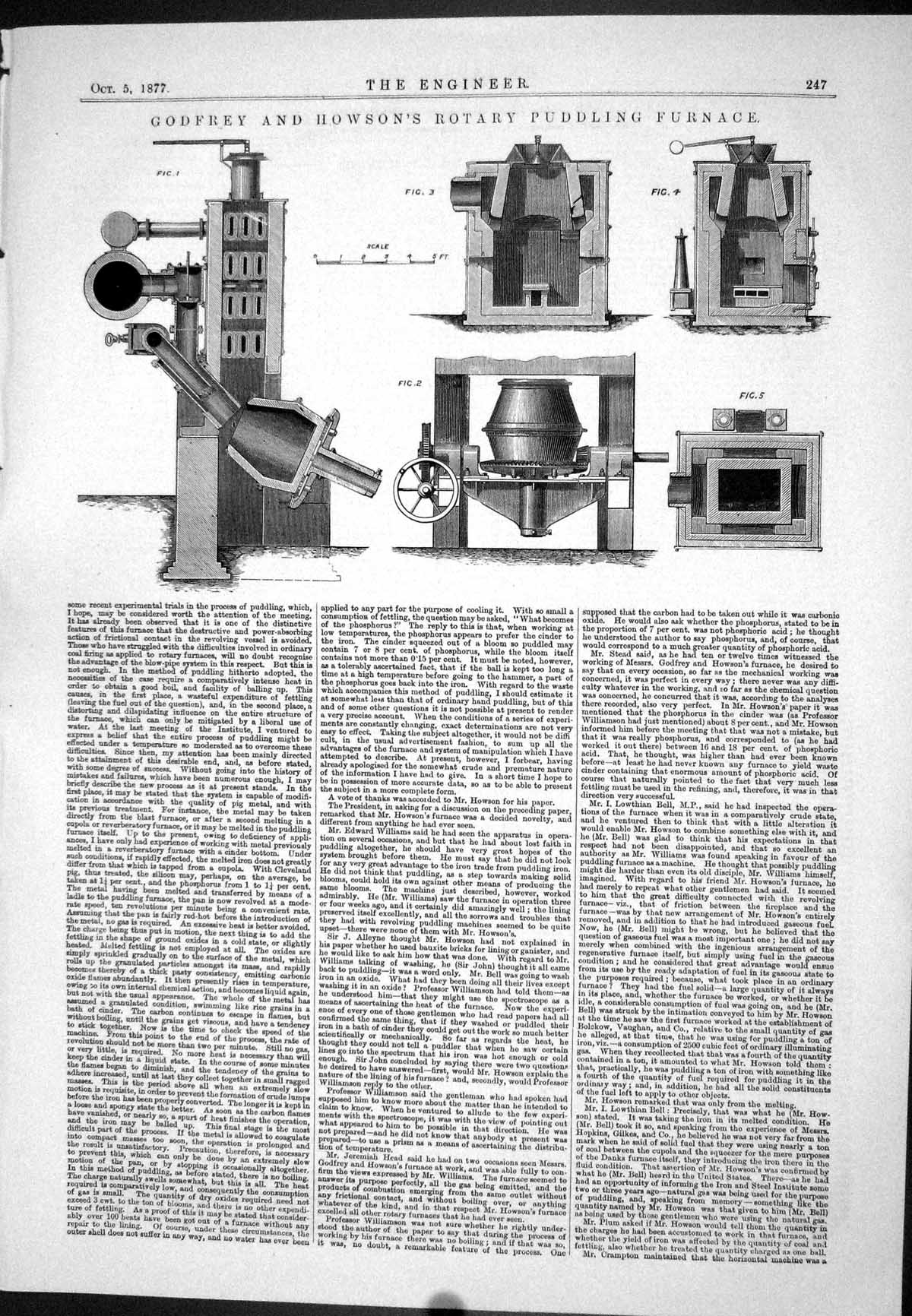 Old Engineering 1877 Godfrey Howson Rotary Puddling Furnace Machinery Victorian