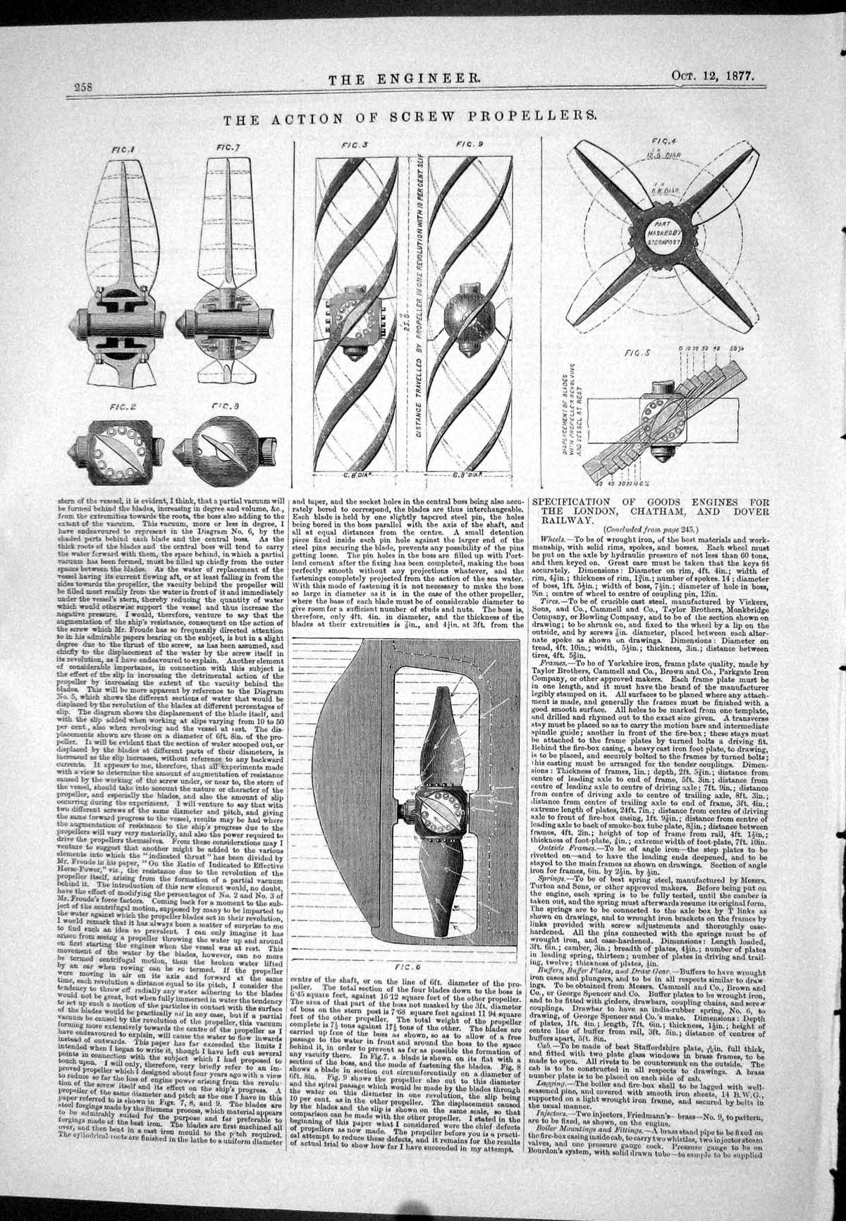 Old Engineering 1877 Action Screw Propellers Diagram Distance Revolut Victorian