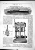 Antique Print 1877 Steel Steam Launch Lewin London Engine Section Midships 19th