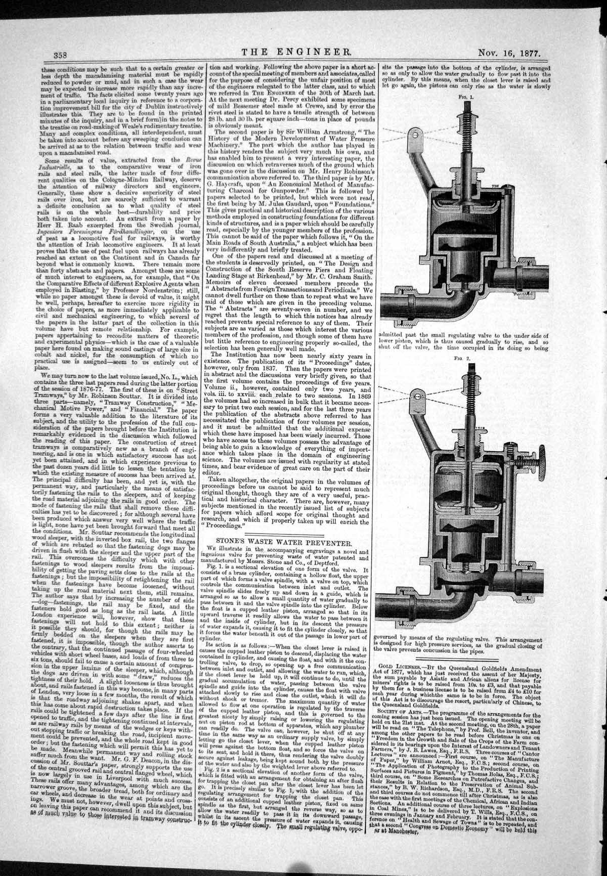 Old Engineering 1877 Stone Waster Water Preventer Machinery Deptford Victorian