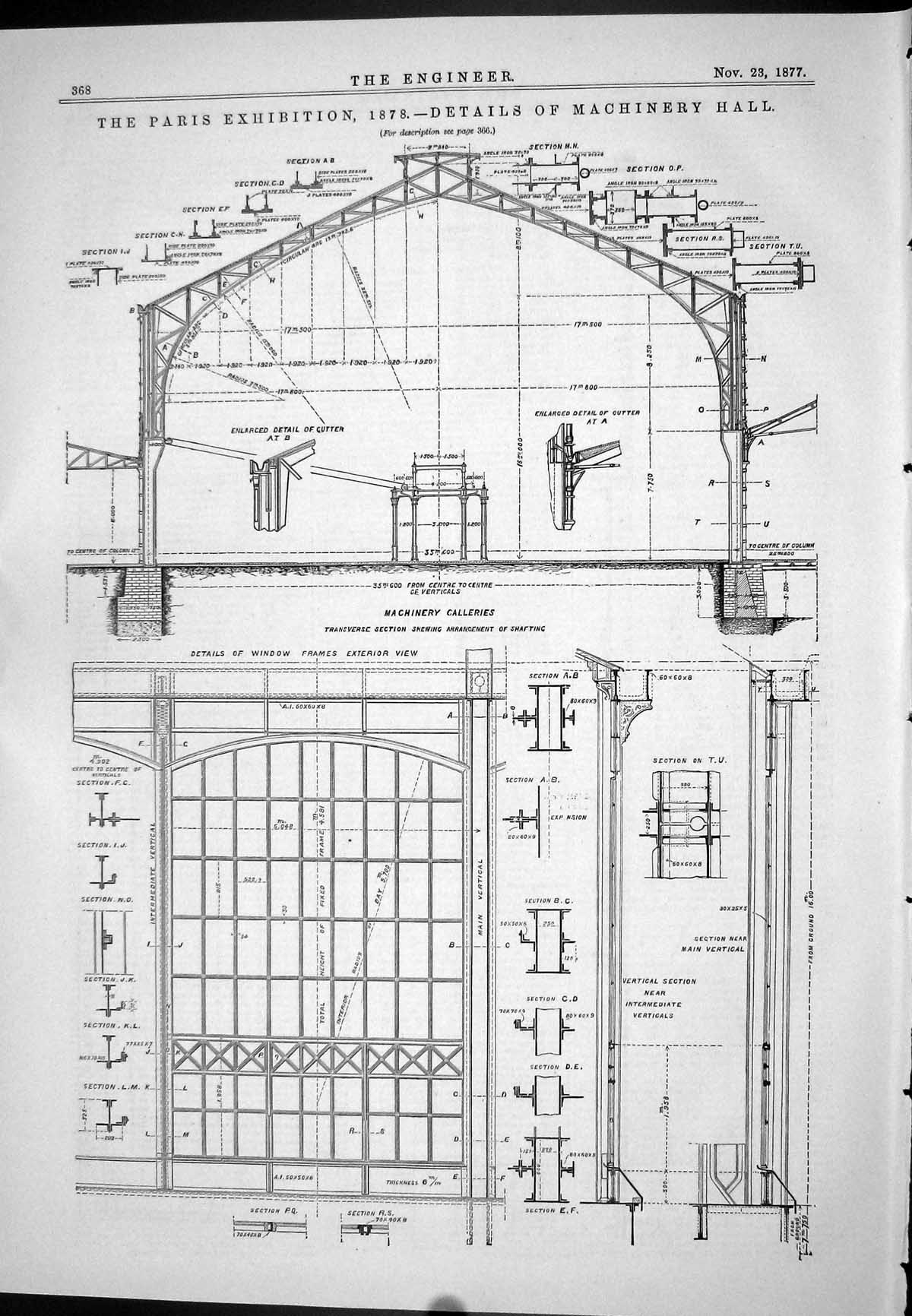 Old 1877 Paris Exhibition Details Machinery Hall Galleries Architectu Victorian
