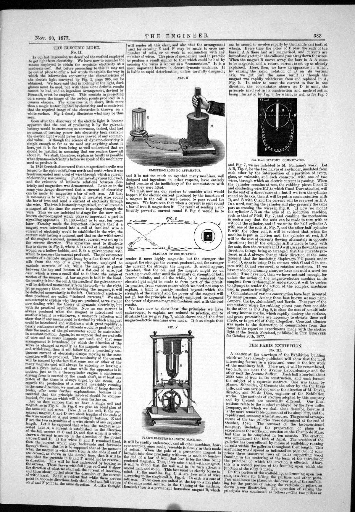 Old Print 1877 Electro-Magnetic Apparatus Pixii Machine Rotary Commutator 19th