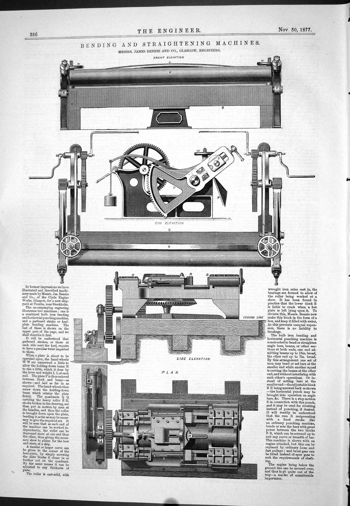 Old Engineering 1877 Bending Straightening Machines James Bennie Glas Victorian