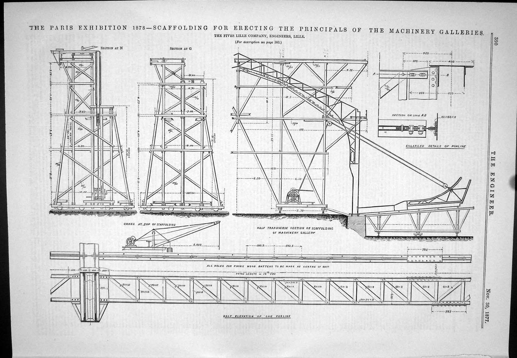 Old Print Scaffing Erecting Principals Machinery Galleries Fives Lille