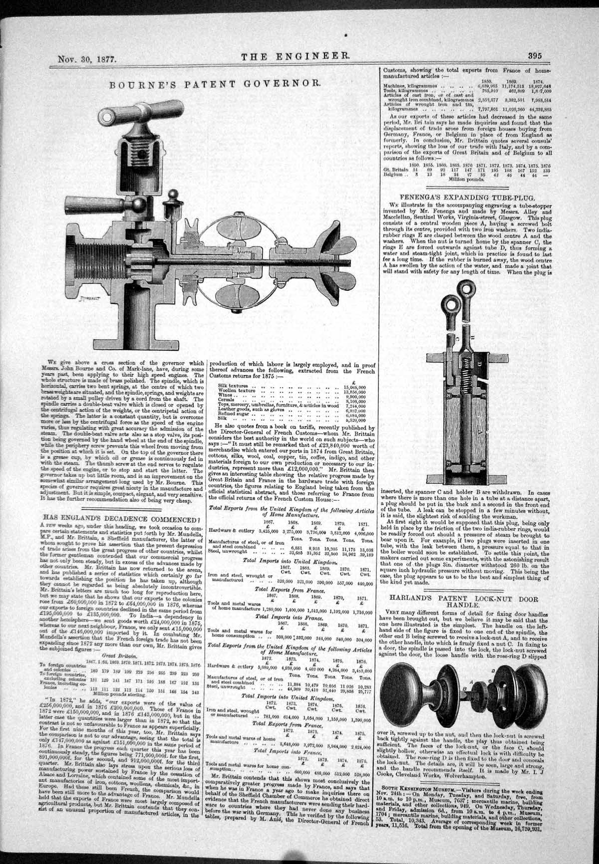 Old 1877 Bourne Patent Governor Fenenga Tube-Plug Harland Door Handle Victorian
