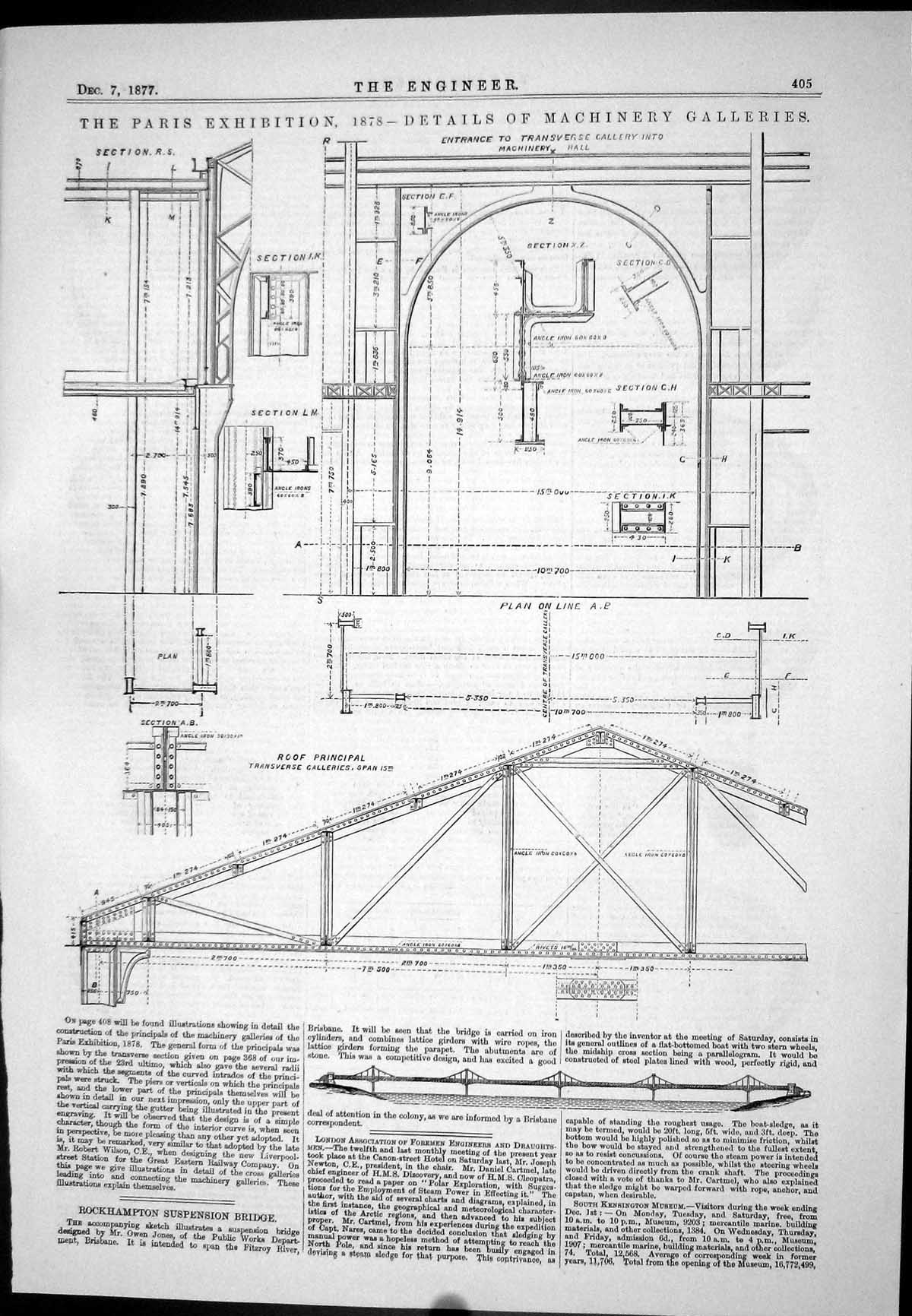 Antique Print 1877 Paris Exhibition Details Machinery Galleries Diagrams Ro 19th