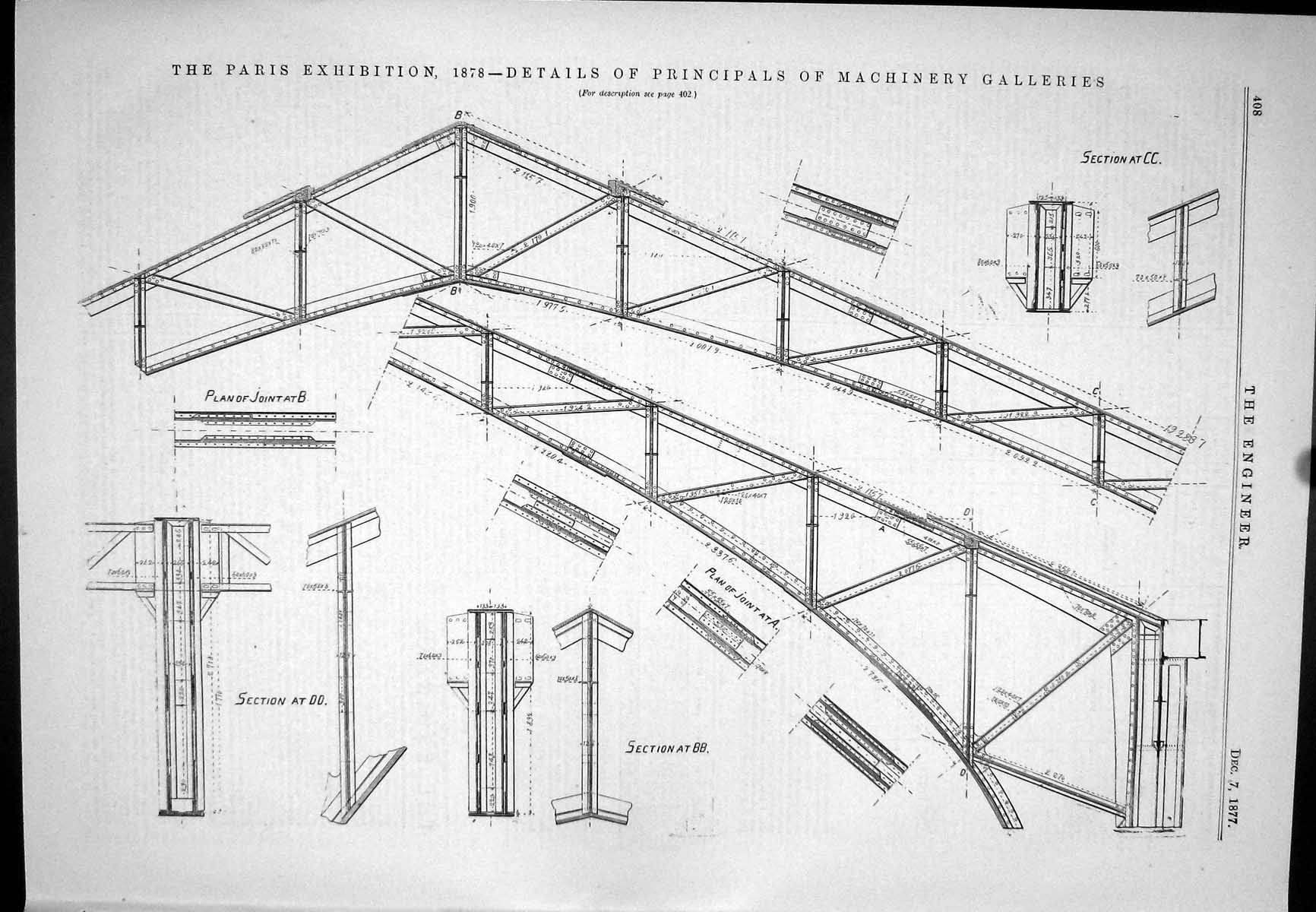 Antique Print 1877 Paris Exhibition Details Principals Machinery Galleries 19th