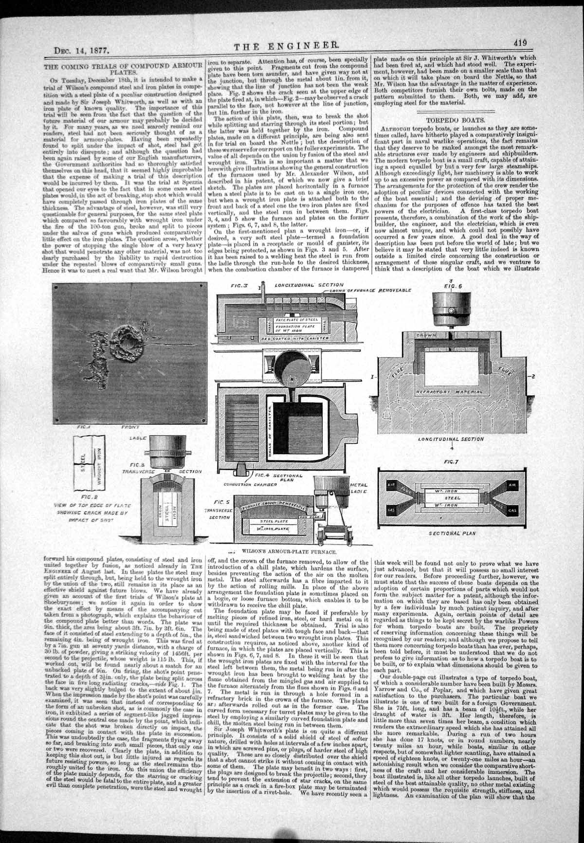 Old Engineering 1877 Trials Compound Armour Plates Wilson Furnace Pla Victorian