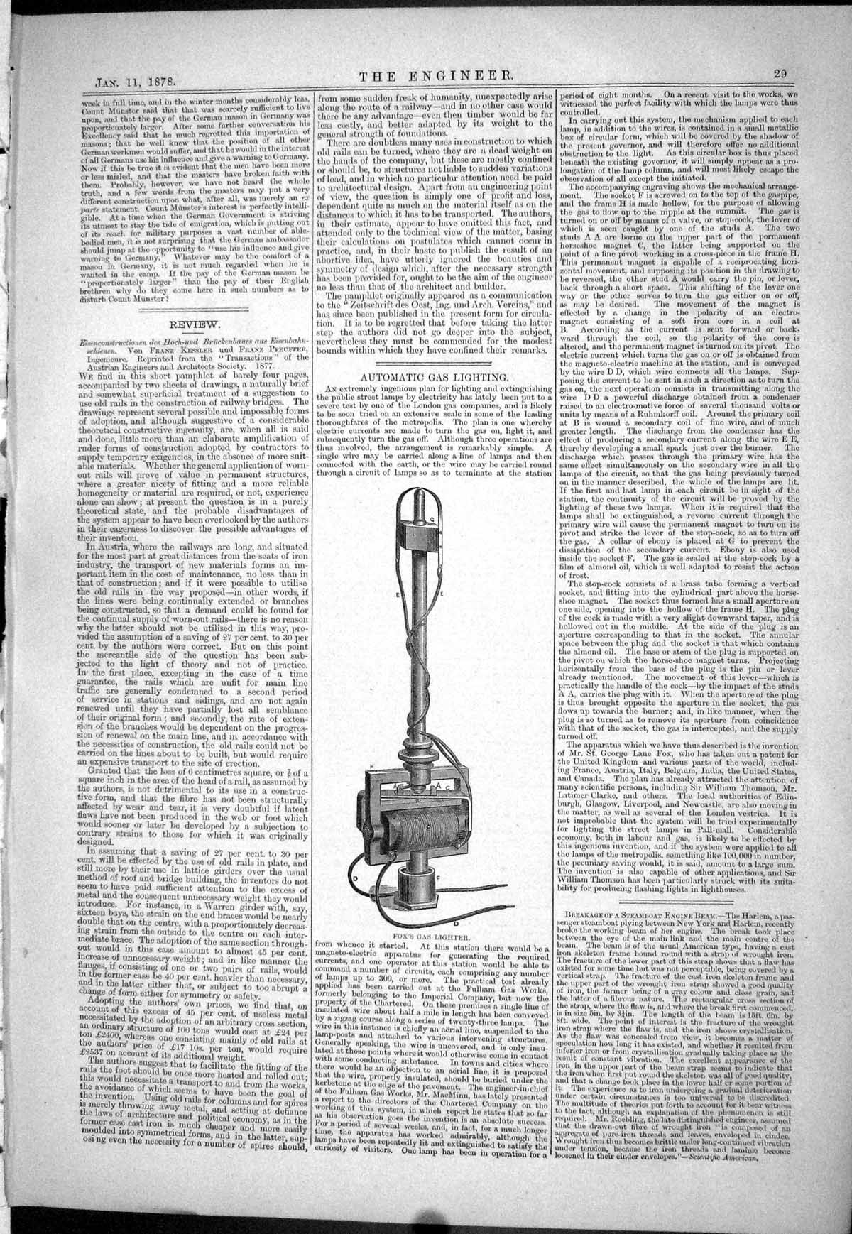 Old Automatic Gas Lighting Fox 1878 Bailey Testing Apparatus Lighter Victorian