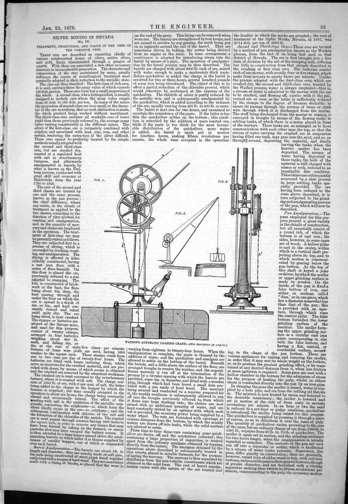 Old 1878 Silver Mining Nevada Comstock Vein Watson Automatic Crane En Victorian