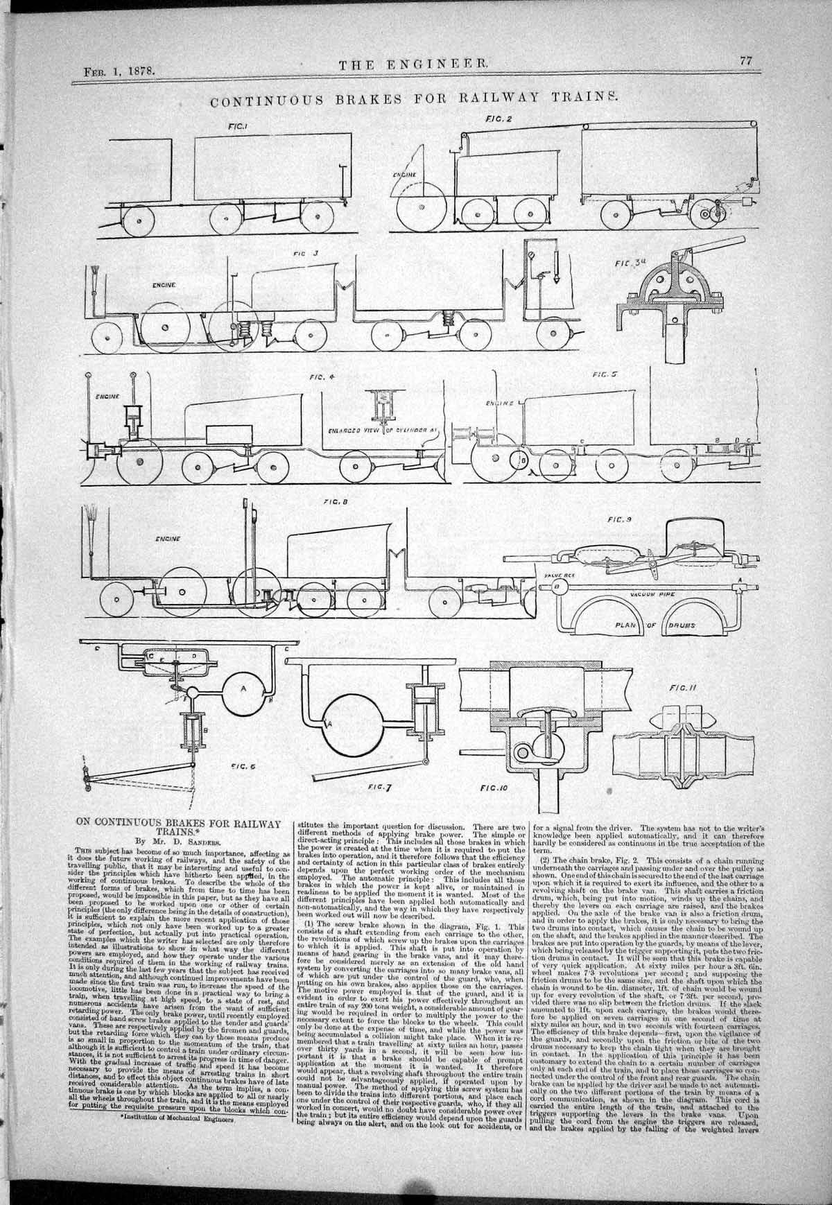 Old 1878 Engineering Continuous Brakes Railway Trains Sanders Diagram Victorian