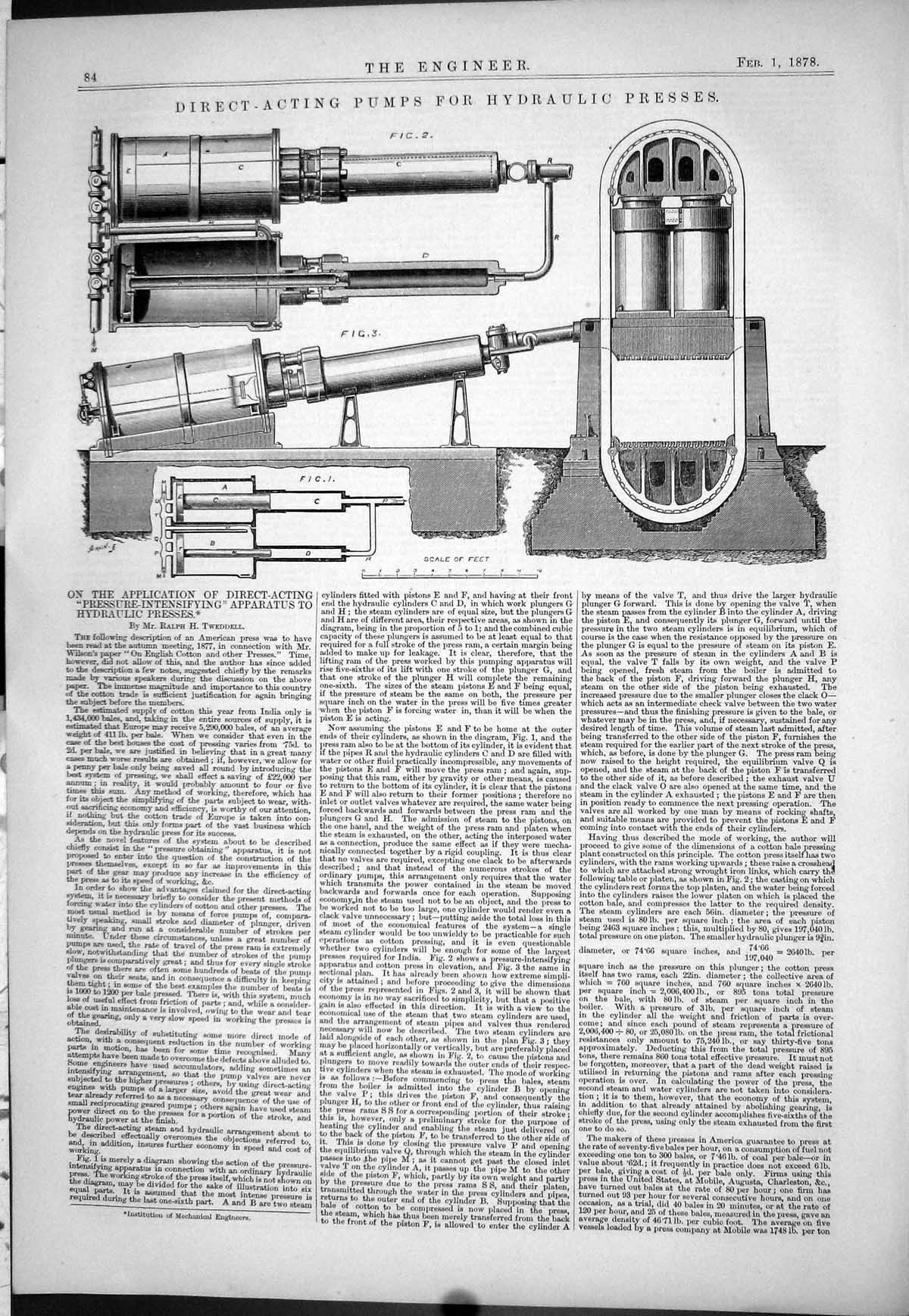 Antique Print 1878 Apparatus Tweddell Pumps Hydraulic Presses Direct-Acting