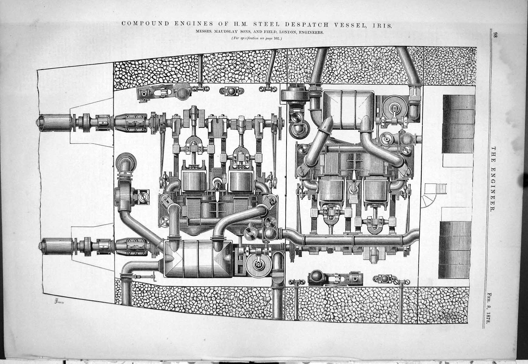 Old 1878 Compound Engines Steel Despatch Vessel Iris H.M. Maudslay Fi Victorian