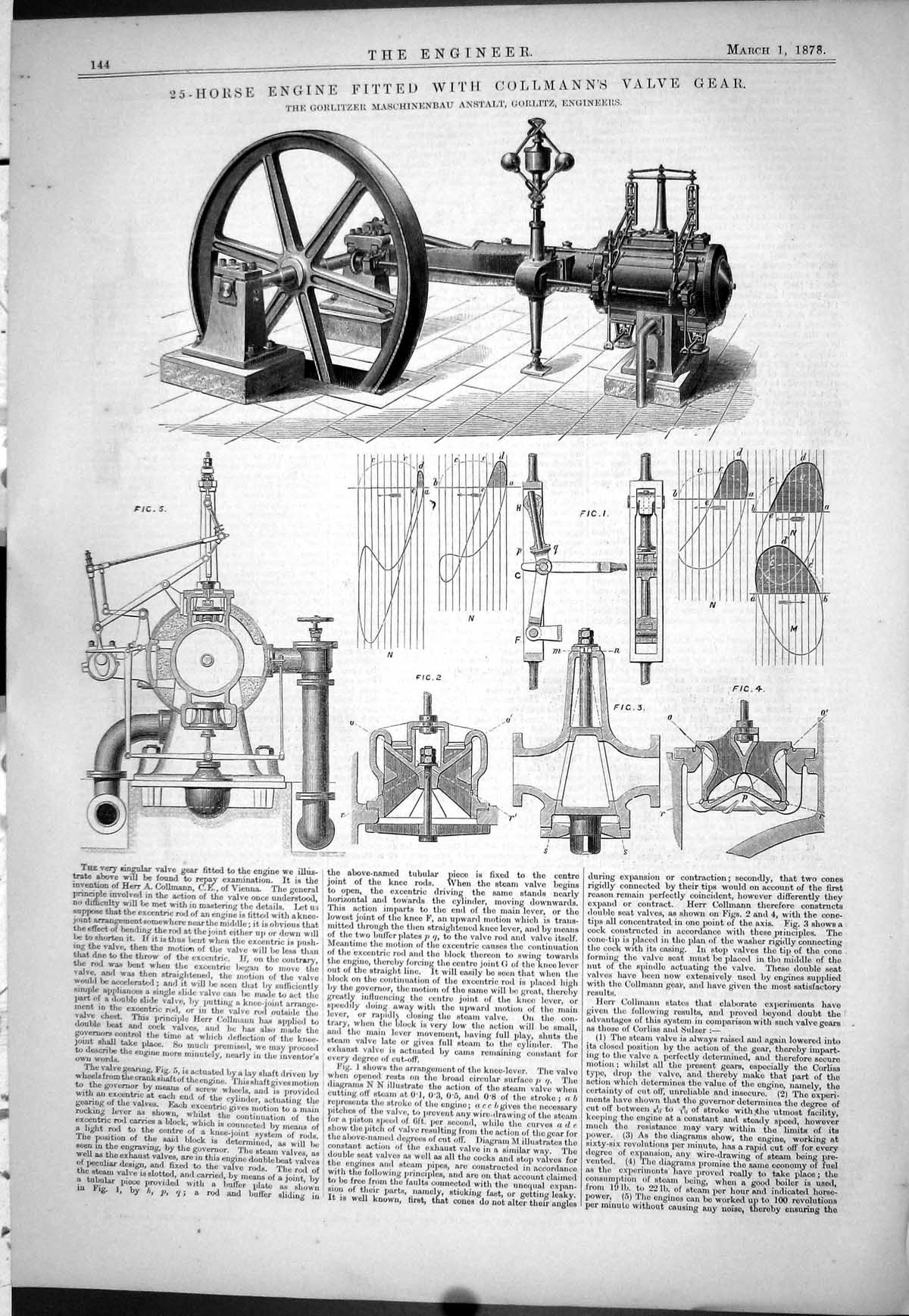 Old 1878 Engine Collmann Valve Gear Engineering 25-Horse Anstalt Gorl Victorian
