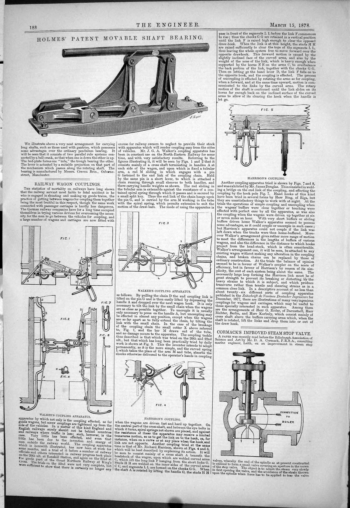Old 1878 Holmes Shaft Bearing Railway Wagon Couplings Harrison Walker Victorian
