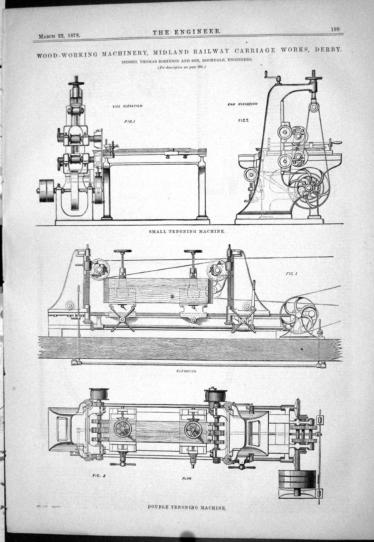 Old 1878 Tenoning Machine Wood-Working Machinery Railway Carriage Wor Victorian