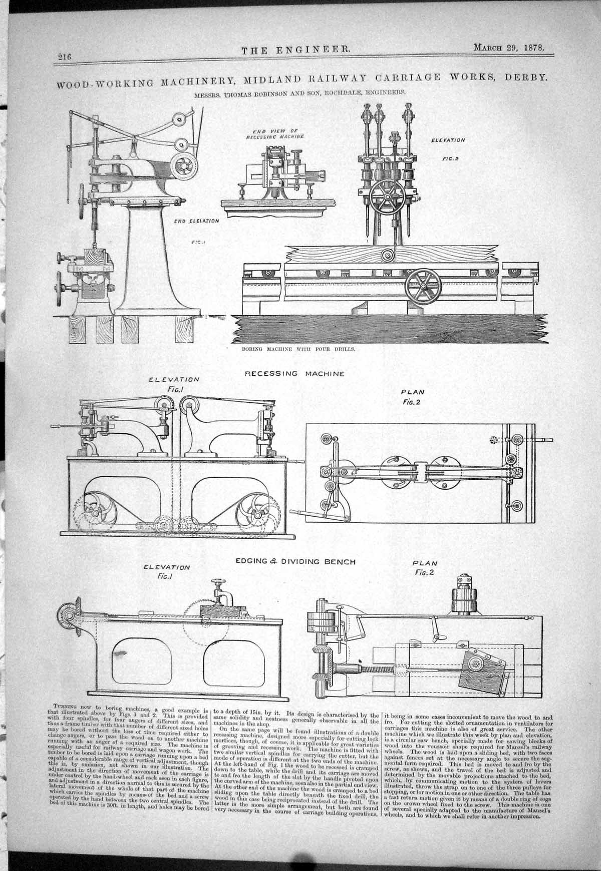 Old 1878 Wood-Working Machinery Midland Railway Carriage Works Derby Victorian
