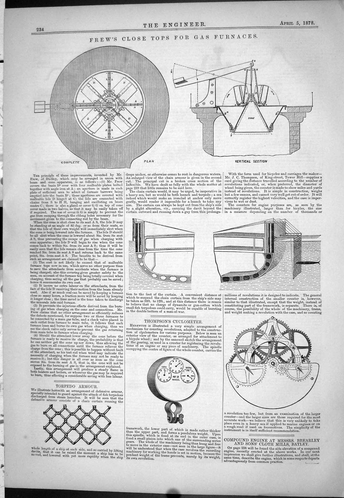 Old 1878 Frew Close Tops Gas Furnaces Thompson Cyclometer Torpedo Arm Victorian