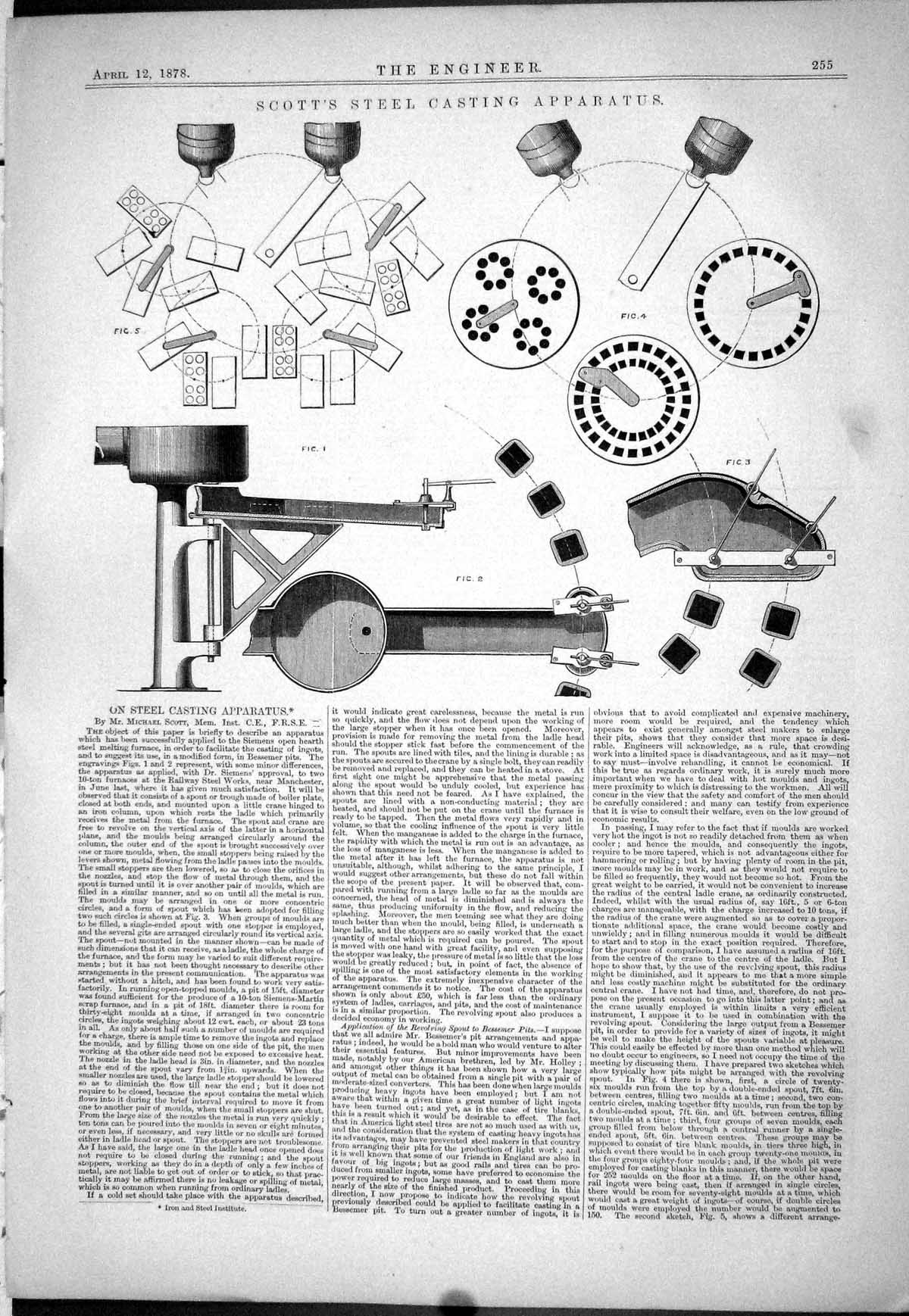 Old Print 1878 Engineering Scott Steel Casting Apparatus Michael Diagrams 19th
