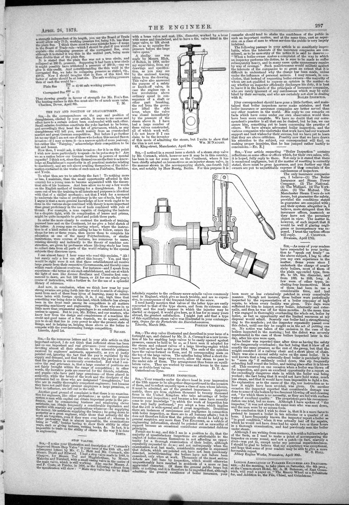 Old Antique Print 1878 Engineering Stop Valves Boiler Inspection Diagrams 19th