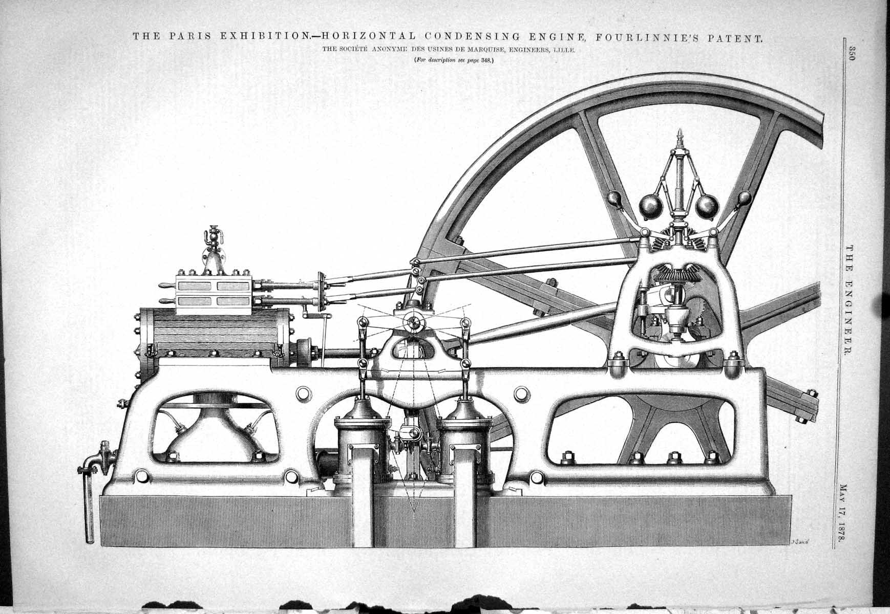 Old 1878 Paris Exhibition Horizontal Condensing Engine Fourlinnie Pat Victorian