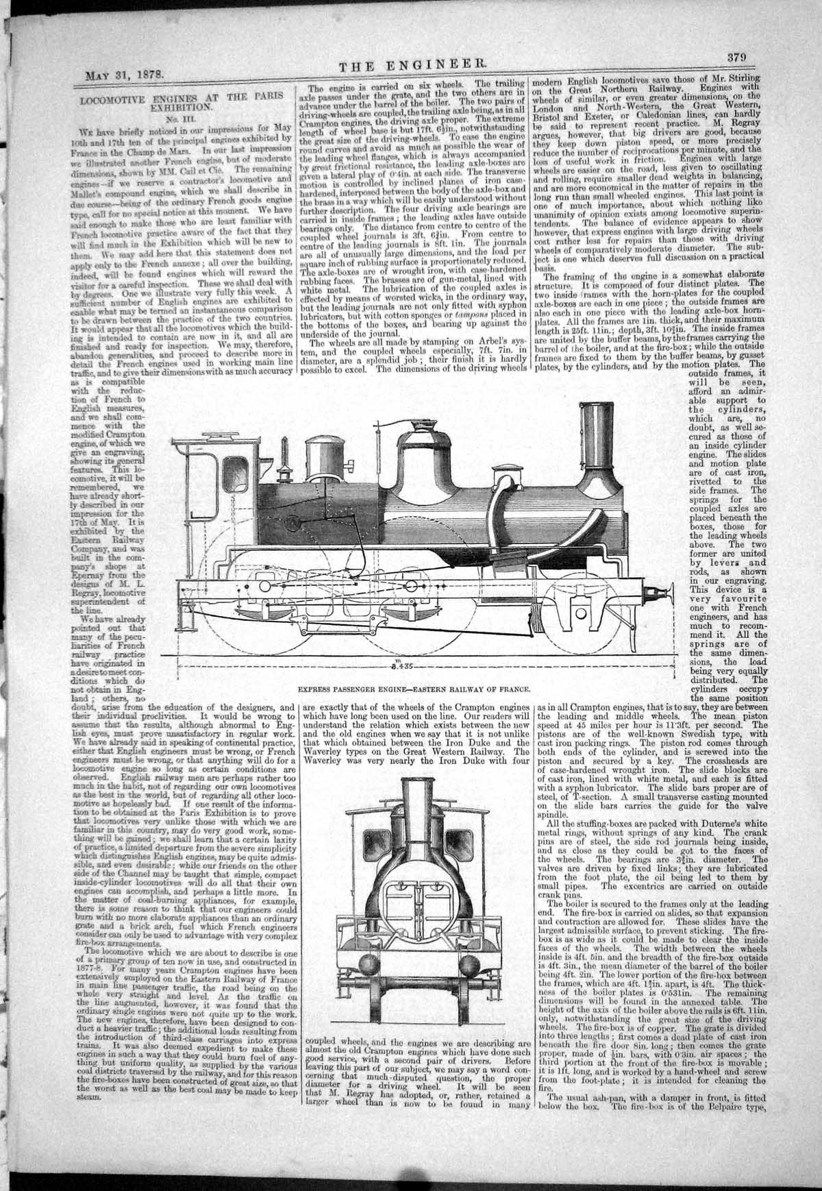 Old Print 1878 Locomotive Engines Paris Exhibition Eastern Railway France 19th