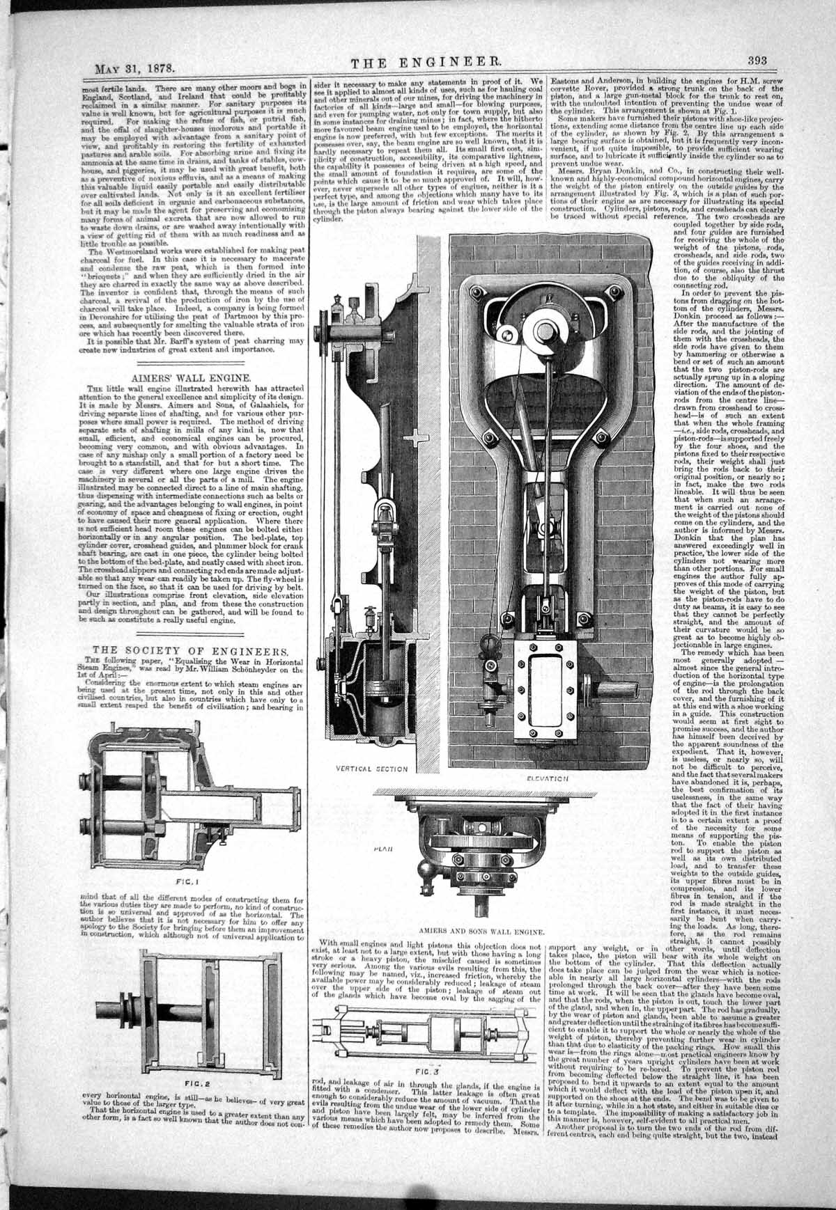Antique Print 1878 Aimer Wall Engine Society Engineers Schonheyder Diagrams