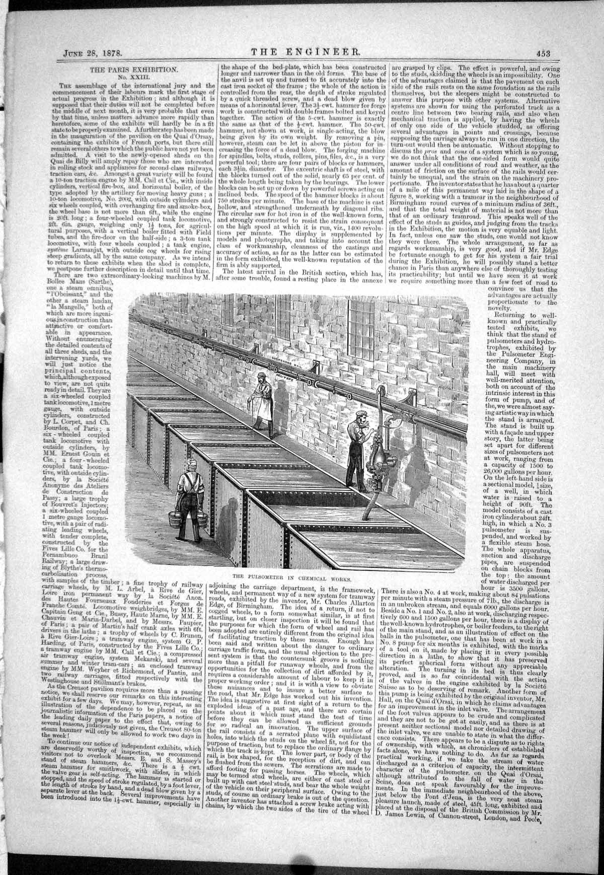 Old Print 1878 Paris Exhibition Pulsometer Chemical Works Railway Brakes 19th