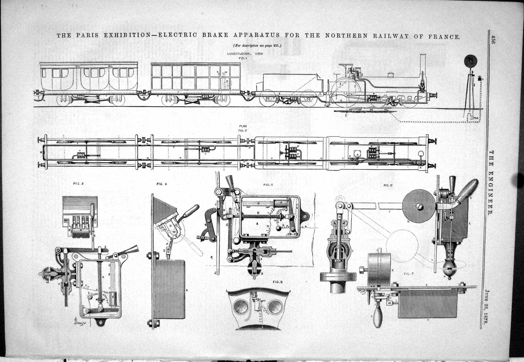 Old Print Paris Exhibition 1878 Electric Brake France Railway Continuous 19th