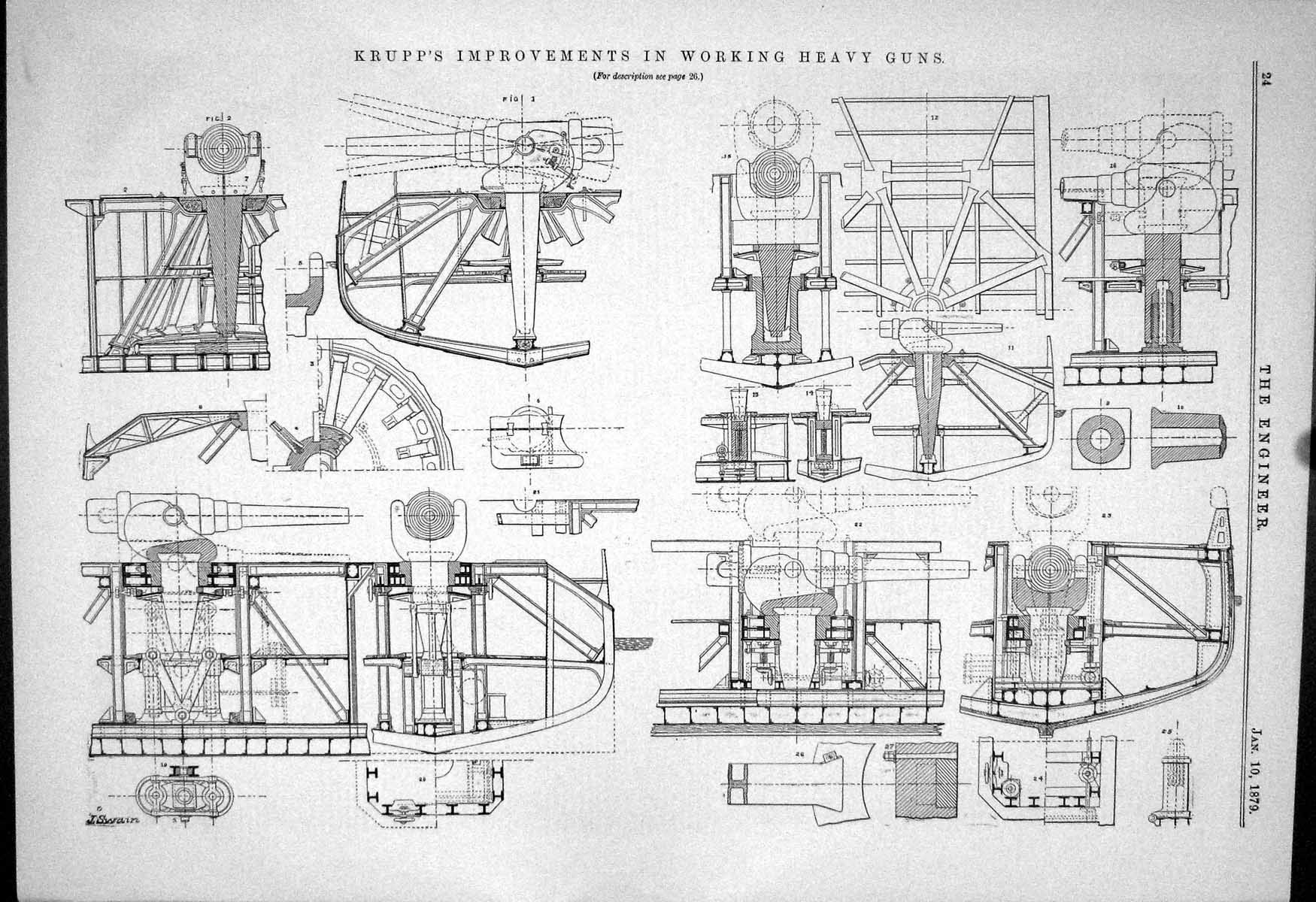 Old Engineering 1879 Krupp Improvements Working Heavy Guns Machinery Victorian