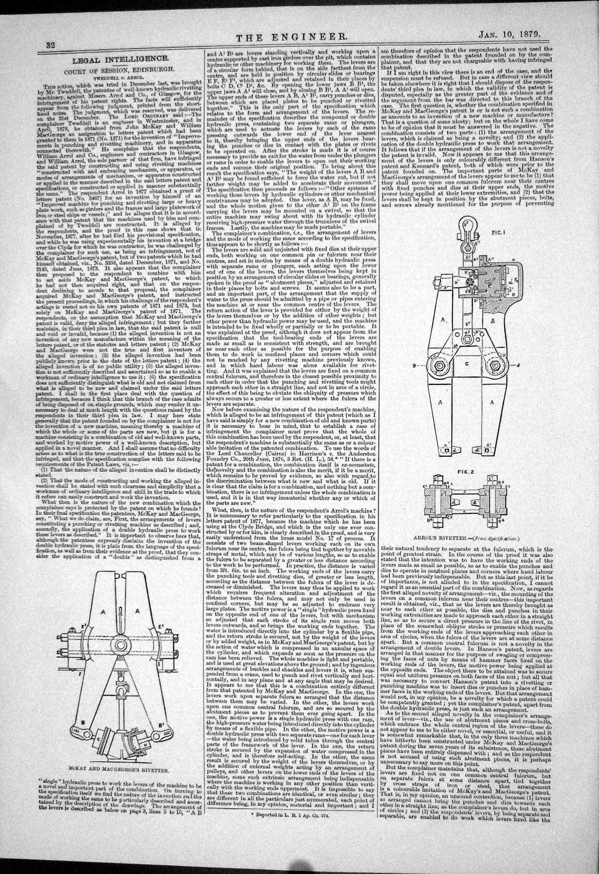 Antique Old Print Engineering 1879 Mckay Macgeorge Rivetter Arrol Instruments