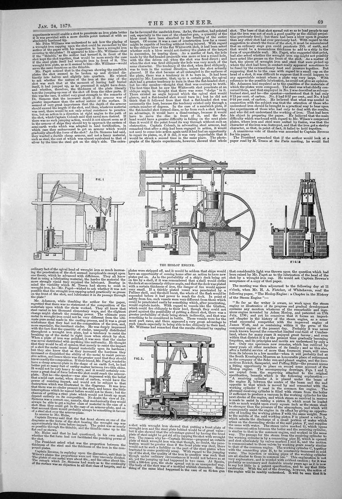 Old Antique Print Engineering 1879 Heslop Engine Machinery Captain Browne 19th