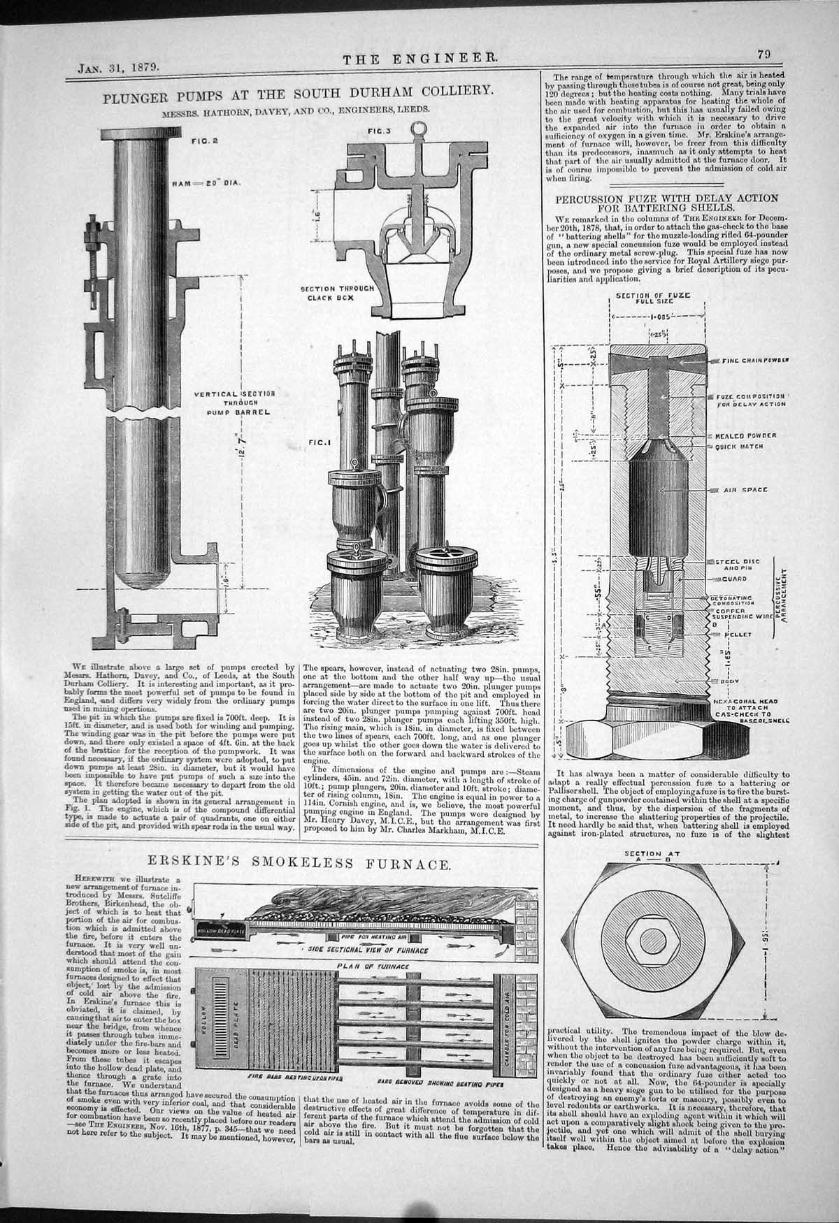 Old 1879 Plunger Pumps Durham Colliery Hathorn Davey Erskine Furnace Victorian