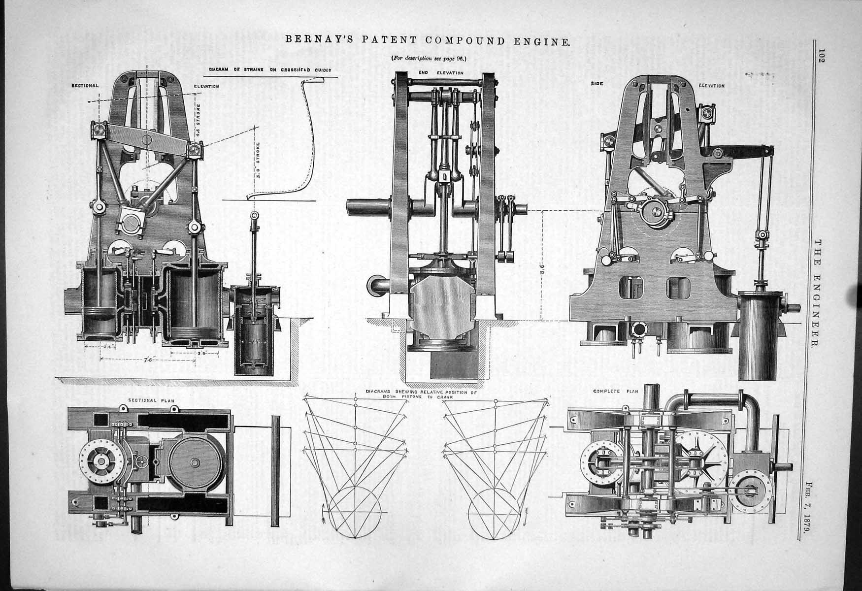Old 1879 Bernay Patent Compound Engine Machinery Diagrams Pistons Cra Victorian