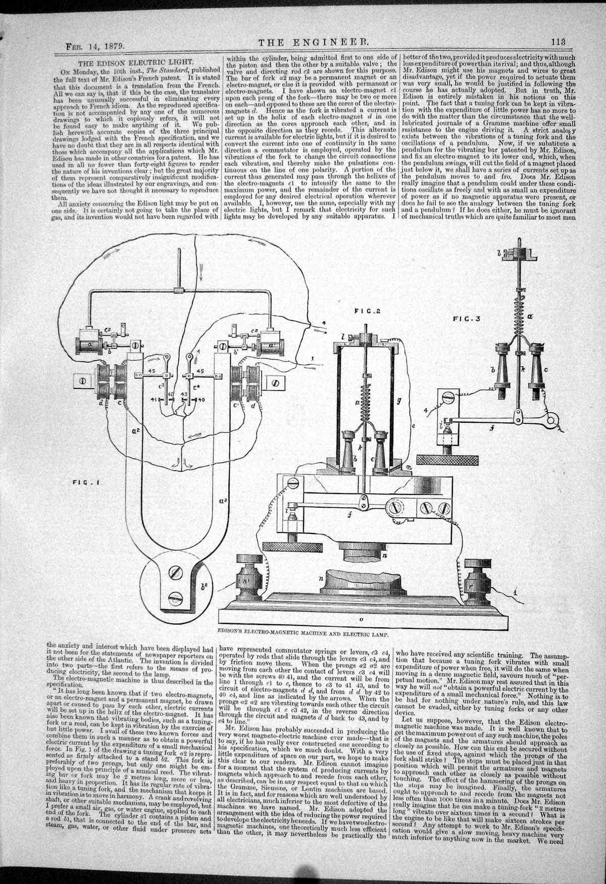 Antique Old Print 1879 Edison Electro-Magnetic Machinery Electric Lamp Light