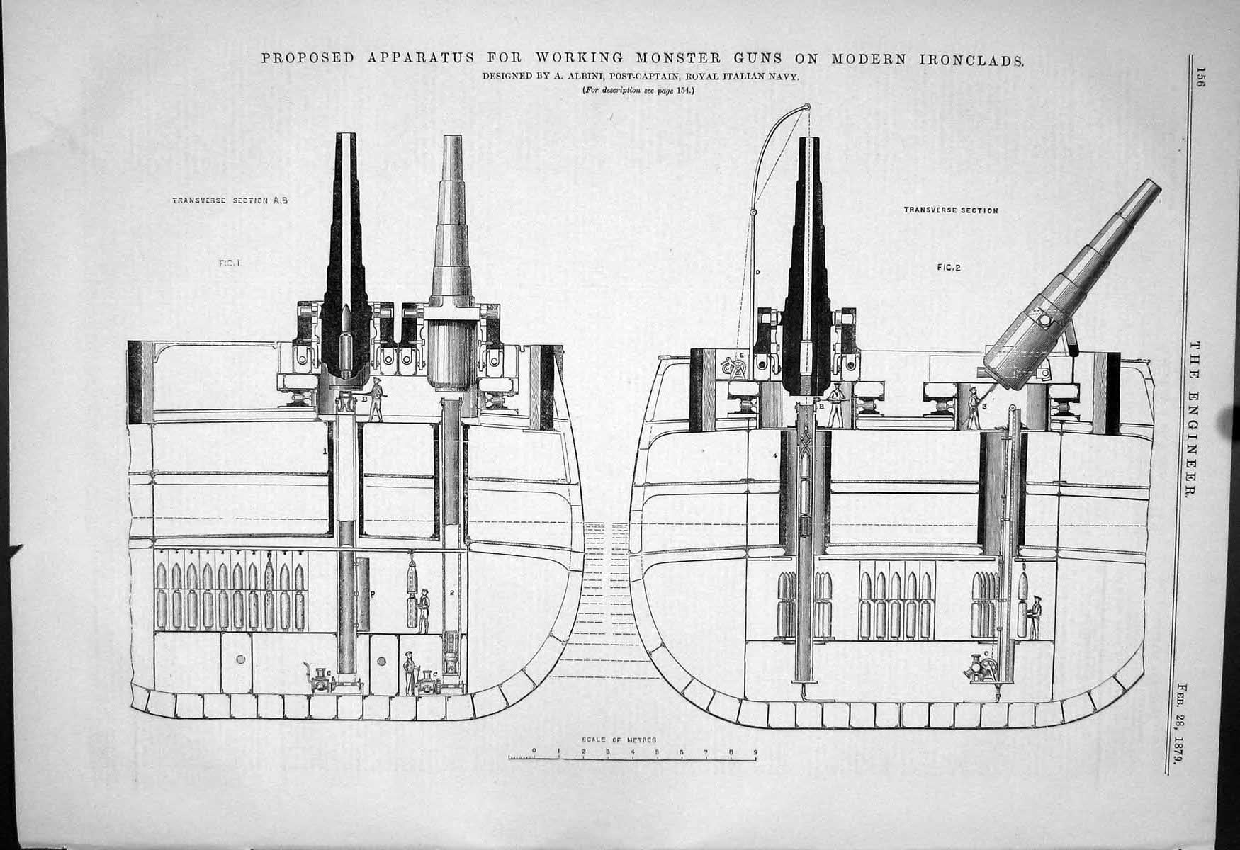 Old Apparatus Working Monster Guns Ironclad Ships Albini Italy Navy