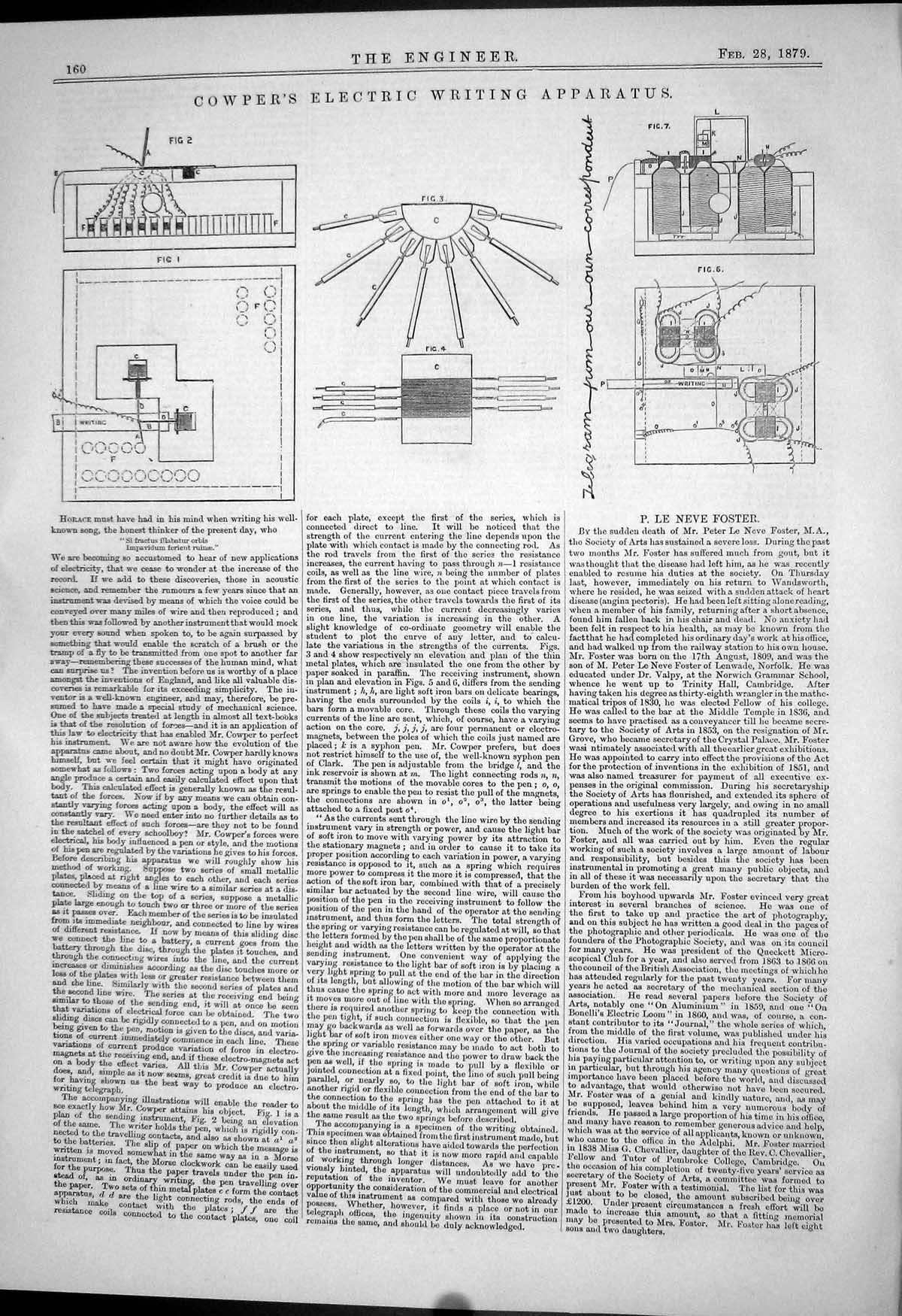 Old Engineering 1879 Cowper Electric Writing Apparatus Diagrams Appar Victorian