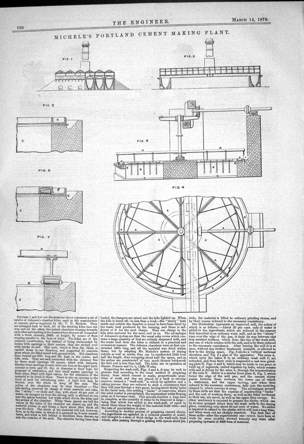 Old Michele Portland Cement Making Plant Diagrams 1879 Johnson Kilns Victorian