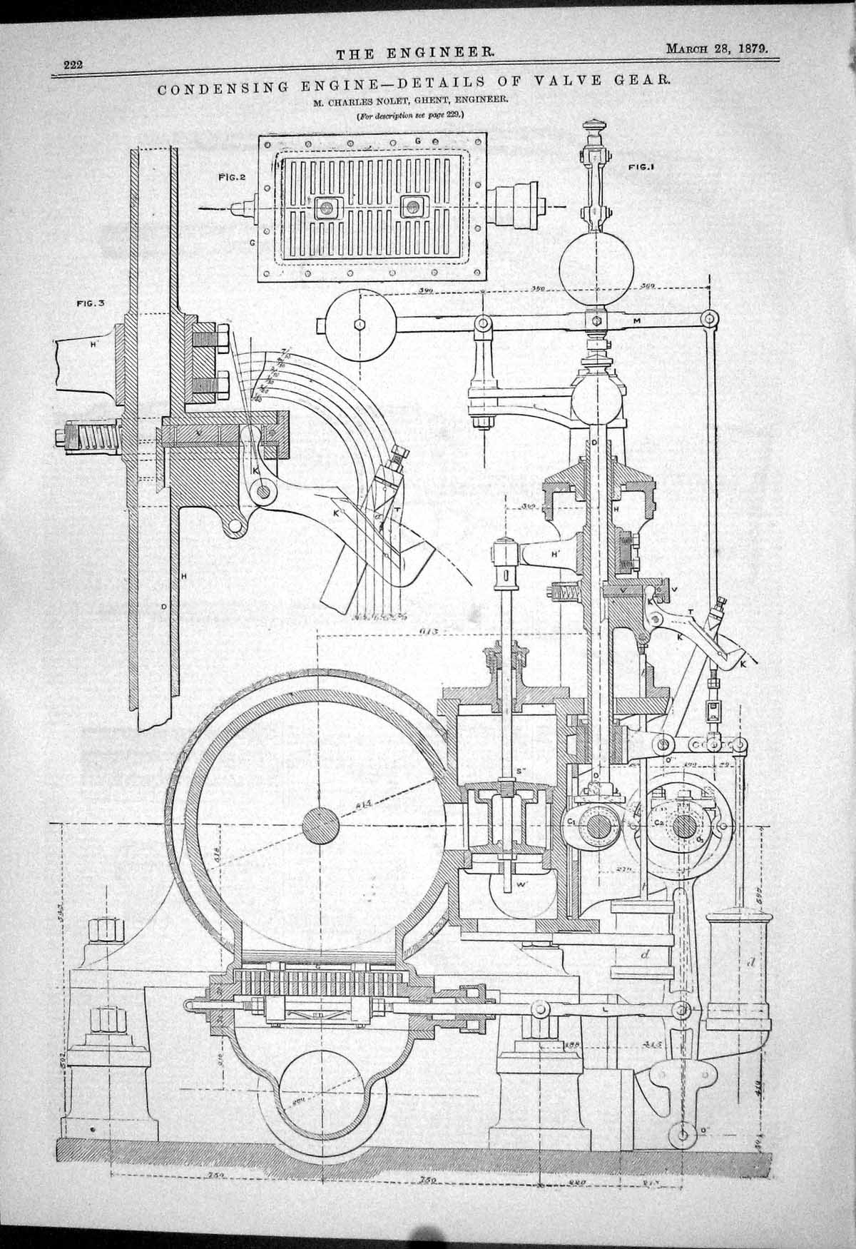 Antique Print 1879 Condensing Engine Details Valve Gear Charles Nolet Ghent