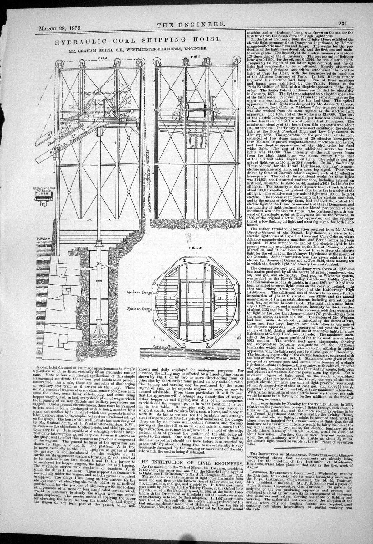Old 1879 Hydraulic Coal Shipping Hoist Graham Smith Machinery Diagram Victorian