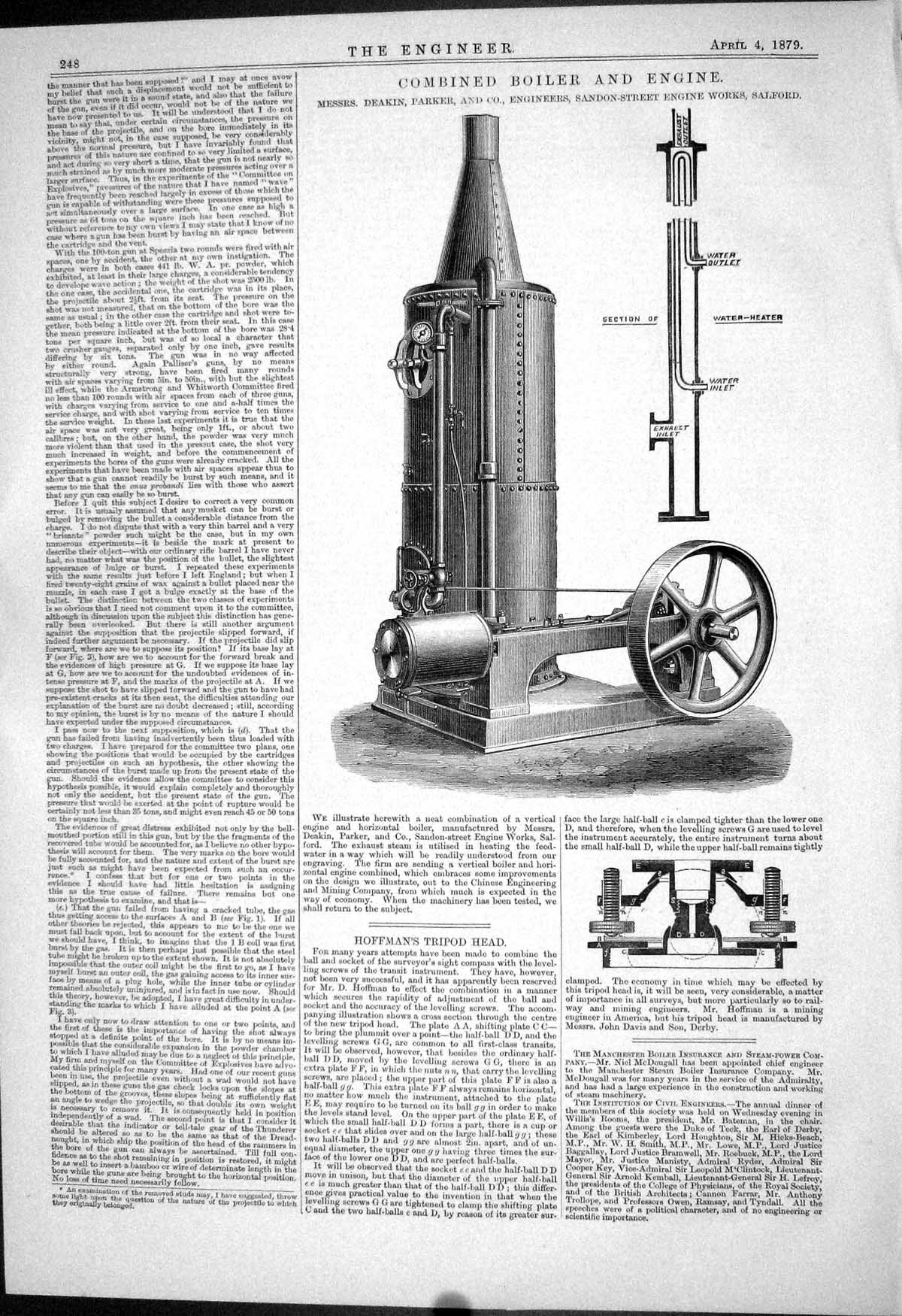 Antique Print 1879 Combined Boiler Engine Deakin Parker Hoffman Tripod Head