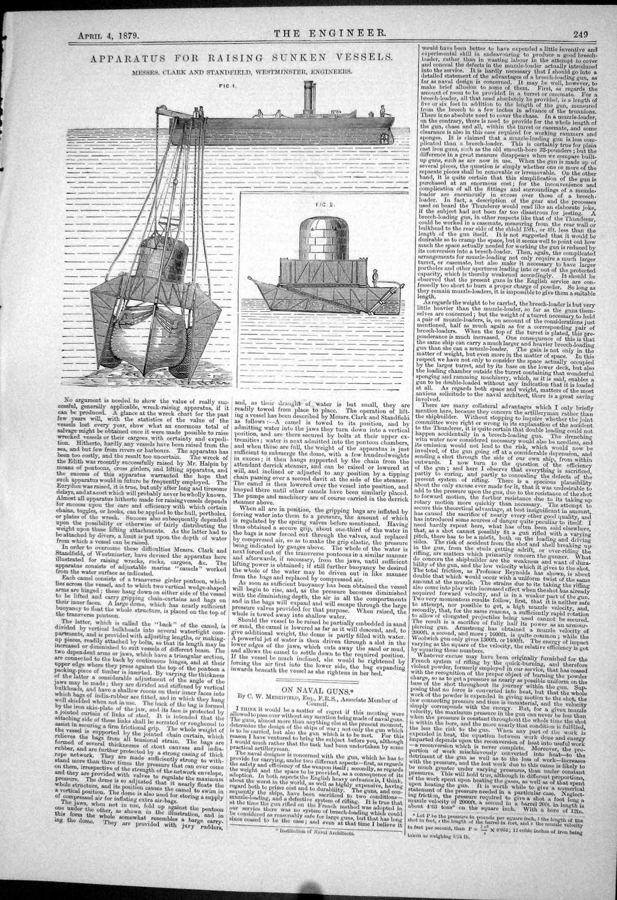 Antique Print 1879 Apparatus Raising Sunken Vessels Ships Clark Standfield 19th