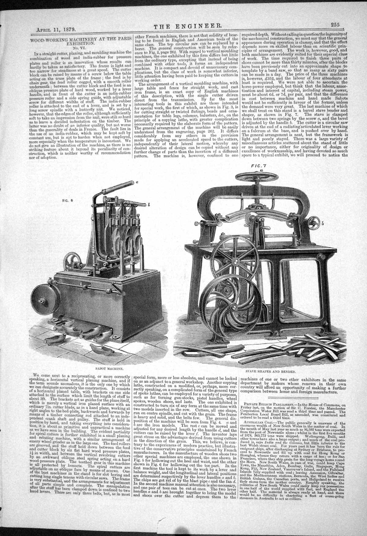 Antique Old Print 1879 Wood Working Machinery Sabot Stave Shaper Bender Paris