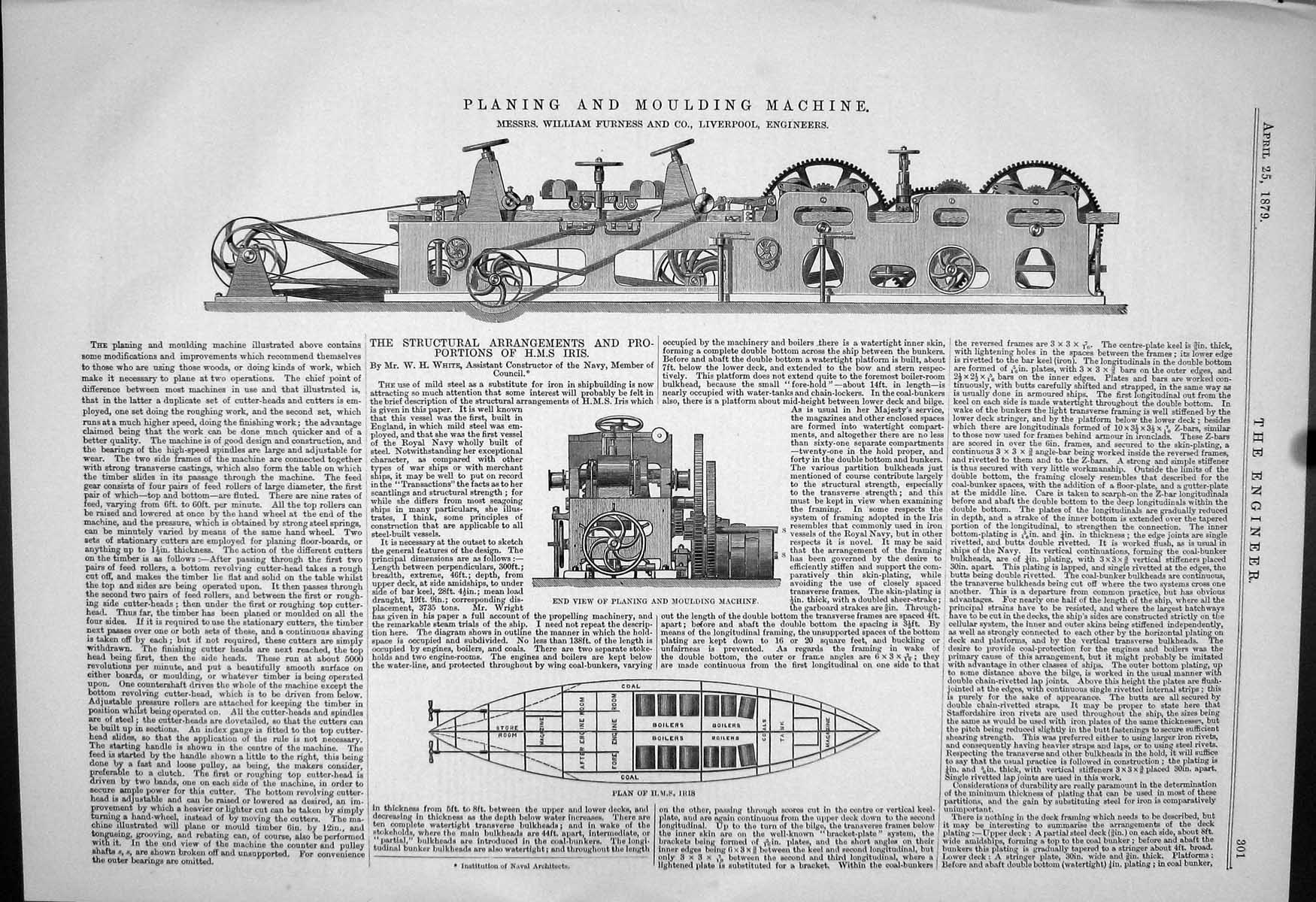 Old 1879 Planing Moulding Machine William Furness Liverpool Ship Iris Victorian