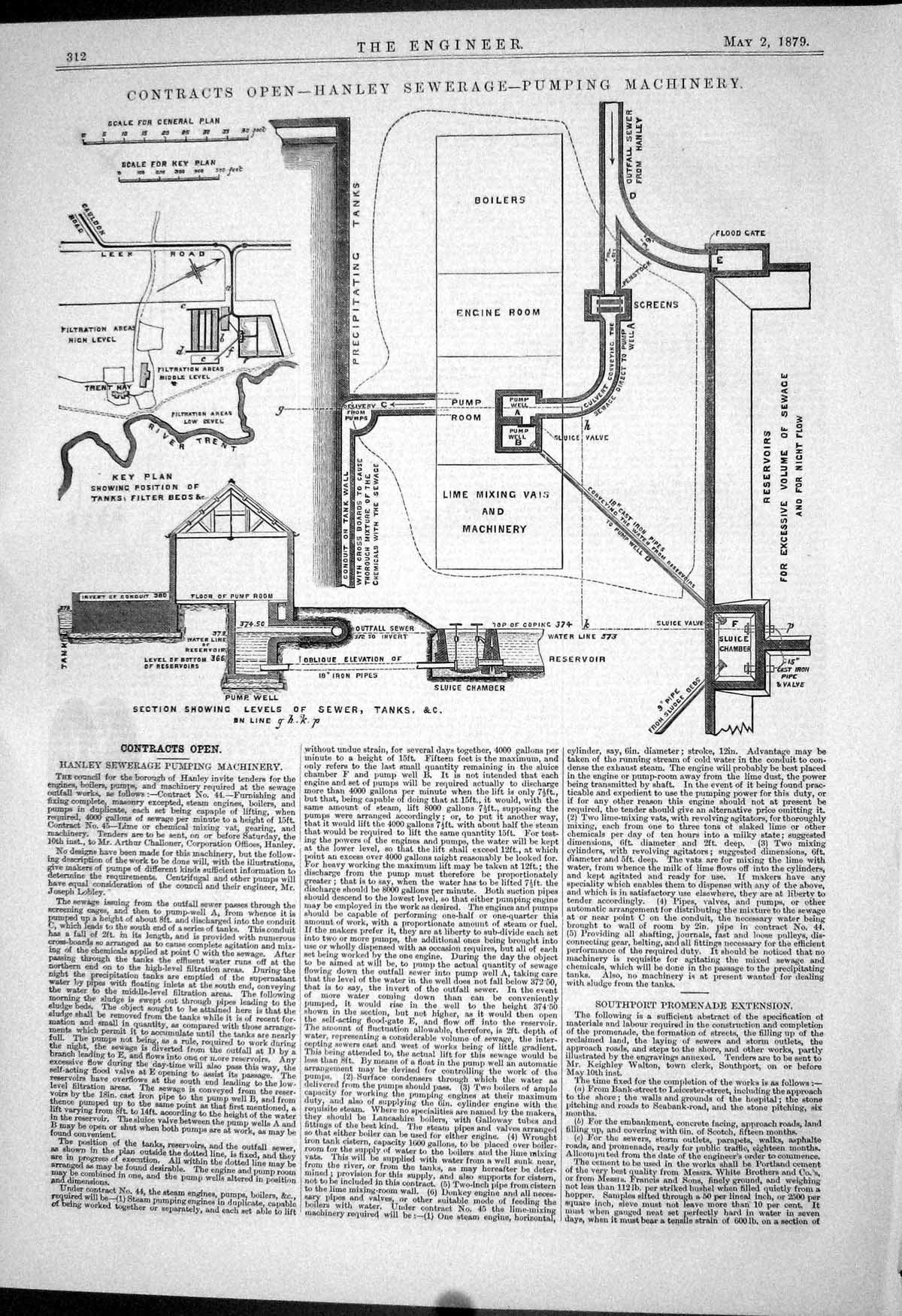 Old 1879 Contracts Open Hanley Sewerage Pumping Machinery Plan Tanks Victorian