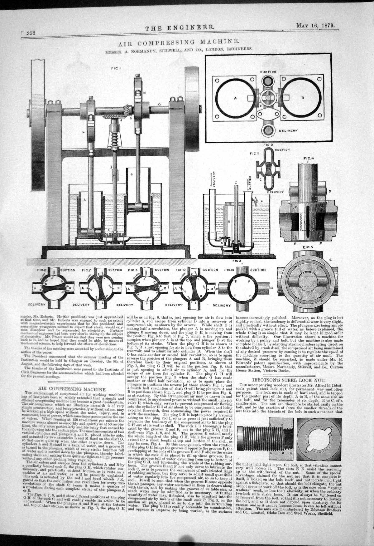 Antique Print 1879 Air Compressing Machine Normandy Ibbotson Steel Lock Nut