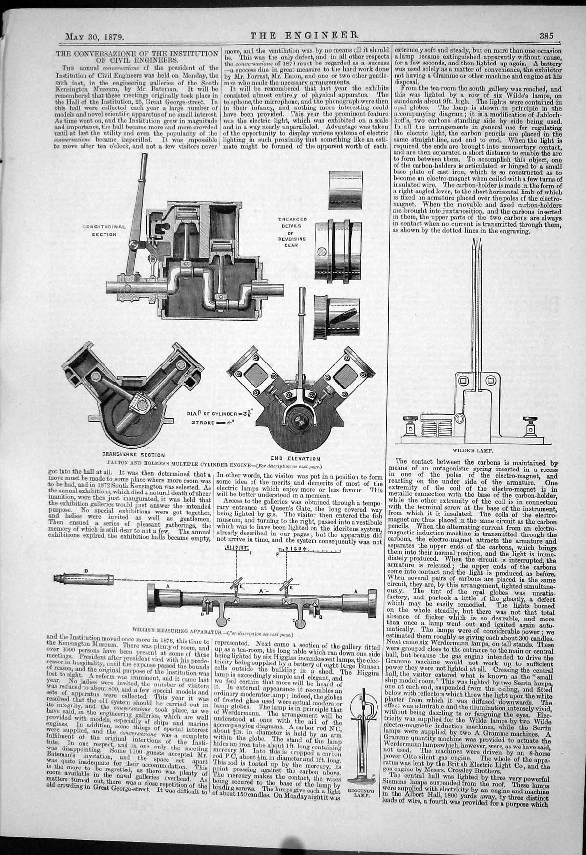 Antique Print 1879 Payton Holmes Cylinder Engine Willis Measuring Apparatus