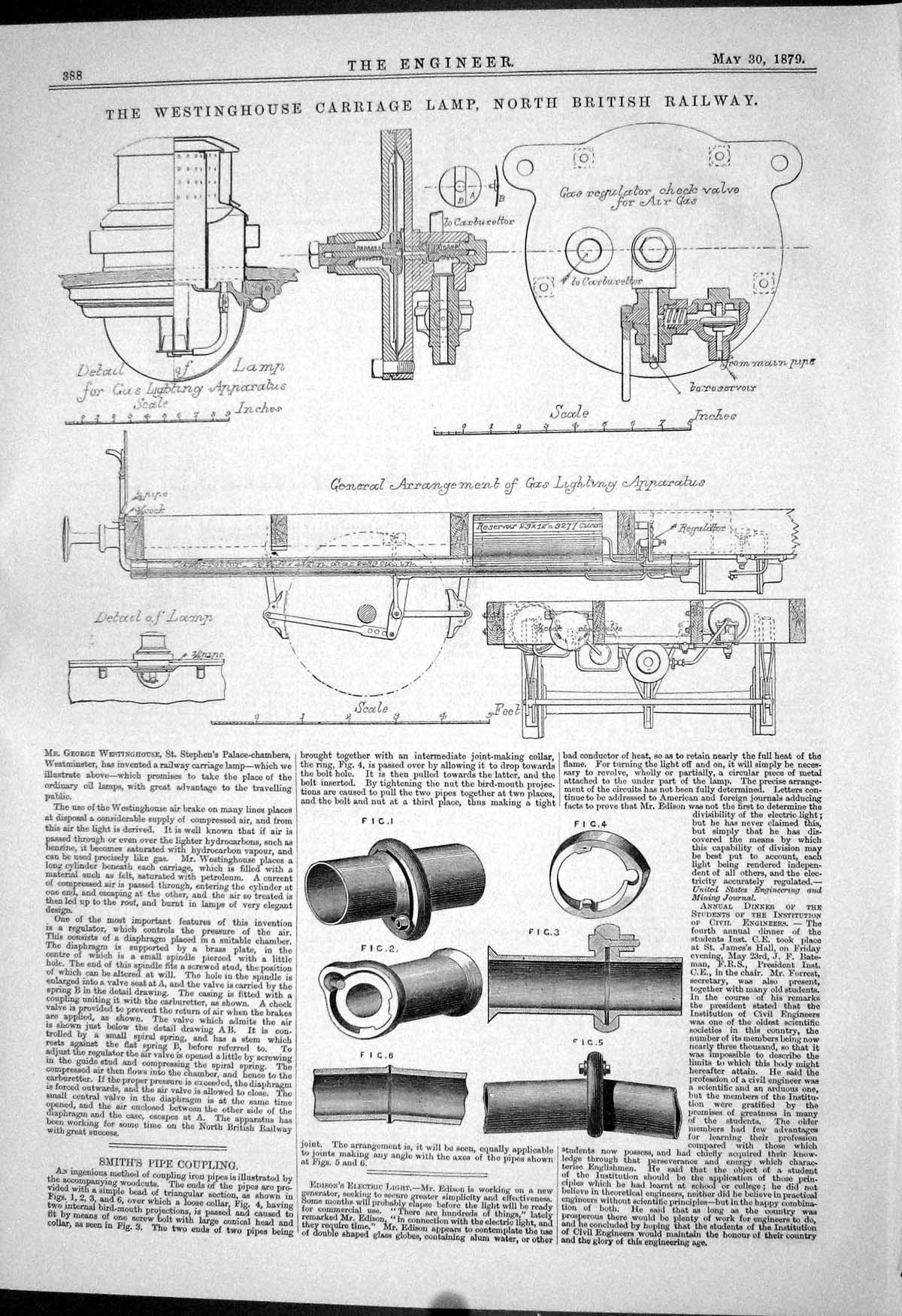 Old 1879 Westinghouse Carriage Lamp British Railway Smith Pipe Coupli Victorian